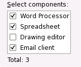 Picture of list control with two columns. The first column consists of check boxes showing whether or not the corresponding item in the second column is selected for further action.