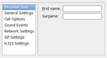 Part of a window including a list control with 7 items, each item representing a category of settings such as "Appearance" and "Navigation". The controls in the rest of the window change depending on which item is selected in the list.