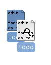 Copy pointer superimposed on icon representing a file being copied, to form a "copy file" pointer