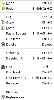 A generic Edit menu