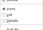 Screenshot of group on a menu containing three radiobutton items: view as icons, view as list and view details