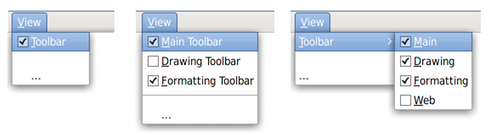 Example View menu for application with single toolbar